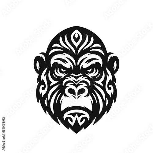 Gorilla tribal modern simple vector black white professional isolated white background