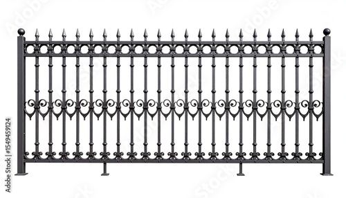 Elegant Black Wrought Iron Fence: Ornate Design, Classic Style