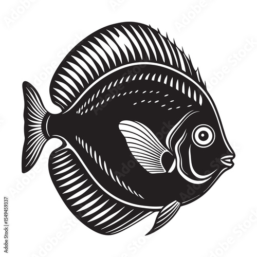   silhouette of surgeonfish  fish  on the white background