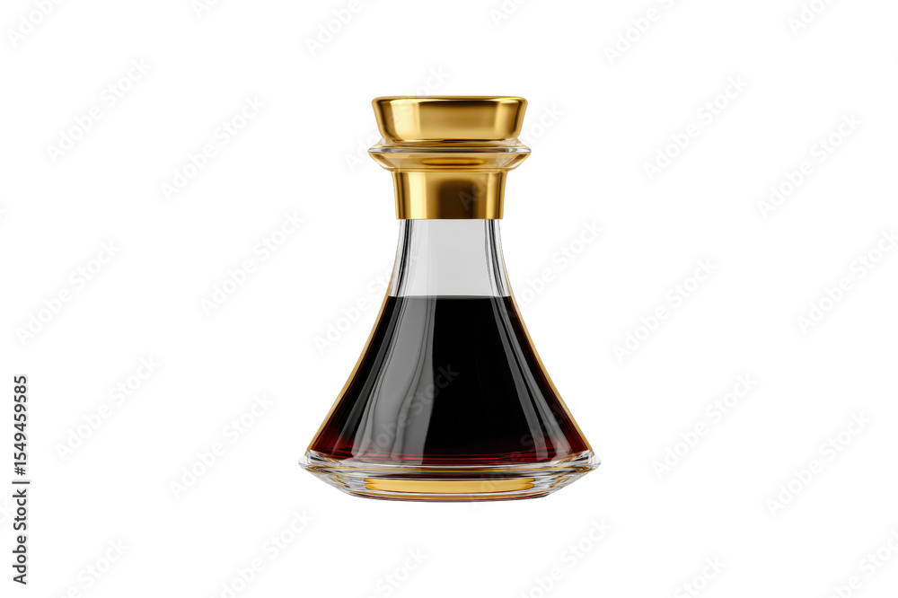 Elegant Decanter of Dark Liquor with Gold Accent Premium Alcohol Beverage Glass Bottle Elegant Decanter of Dark Liquor with Gold Accent Premium Alcohol Beverage Glass Bottle