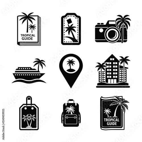 Tropical Vacation Icons Set Travel Guide and More
