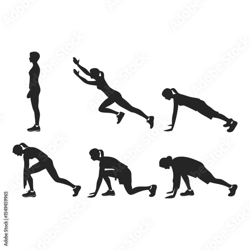 The Exercise Sequence: A dynamic visual sequence showcasing the step-by-step progression of exercises. A modern, minimalist design for workout routines. 