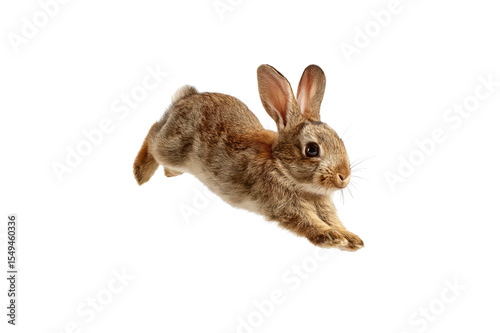 Adorable brown rabbit in mid air leap isolated transparent background perfect for easter pet or