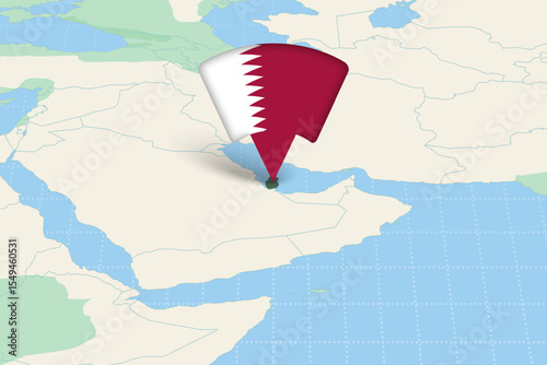 Qatar Location Highlighted on Asian Map with Flag Icon.