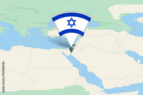 Israel Location Highlighted on Asian Map with Flag Icon.