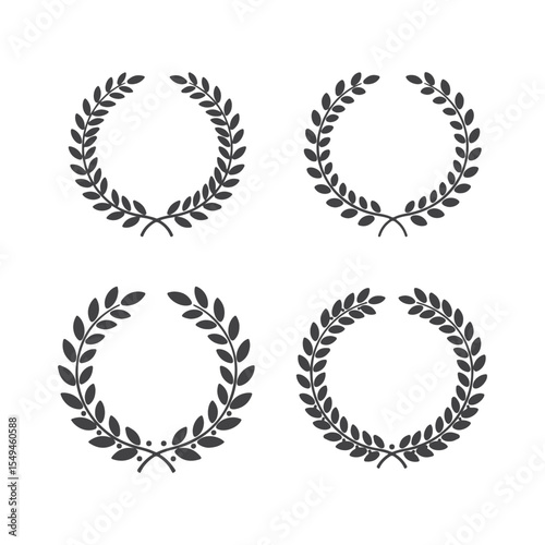 Elegant Laurel Wreath Collection Timeless Symbols of Victory and Achievement in Classic Black and White Design a Set of Four