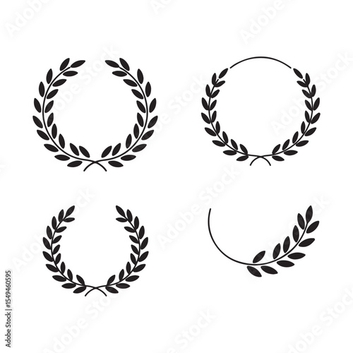 Set of Elegant Laurel Wreaths and Half Wreaths for Awards and Decorative Designs, Simple and Minimalist