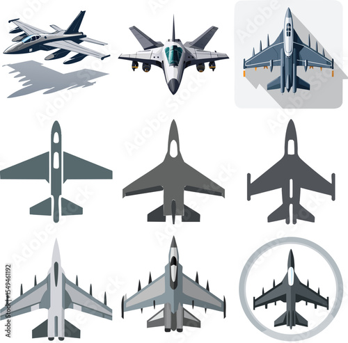 Fighter Jet Icon Modern Supersonic Military Aircraft Vector Design