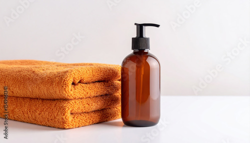 Amber bottle with towels spa towels bathroom towels bathroom items