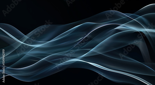 Elegant translucent blue light waves flow smoothly across a dark background, creating a modern abstract digital energy or motion concept.