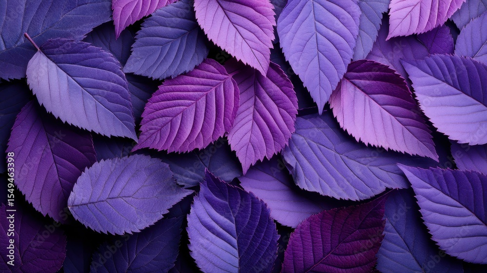 Fototapeta premium An artistic composition of purple leaves, perfectly arranged to highlight their vibrant colors and intricate details, showcasing nature’s artistry and seasonal transitions.
