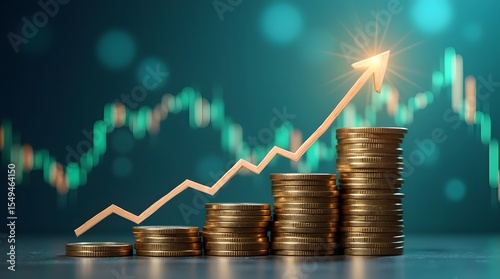 business graph with golden coins