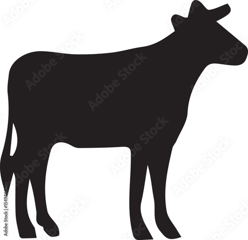 Cute Cow Cartoon Silhouette Vector - Farm Animal Icon Isolated on White for Dairy Logos, Kids Decor & Agriculture Branding