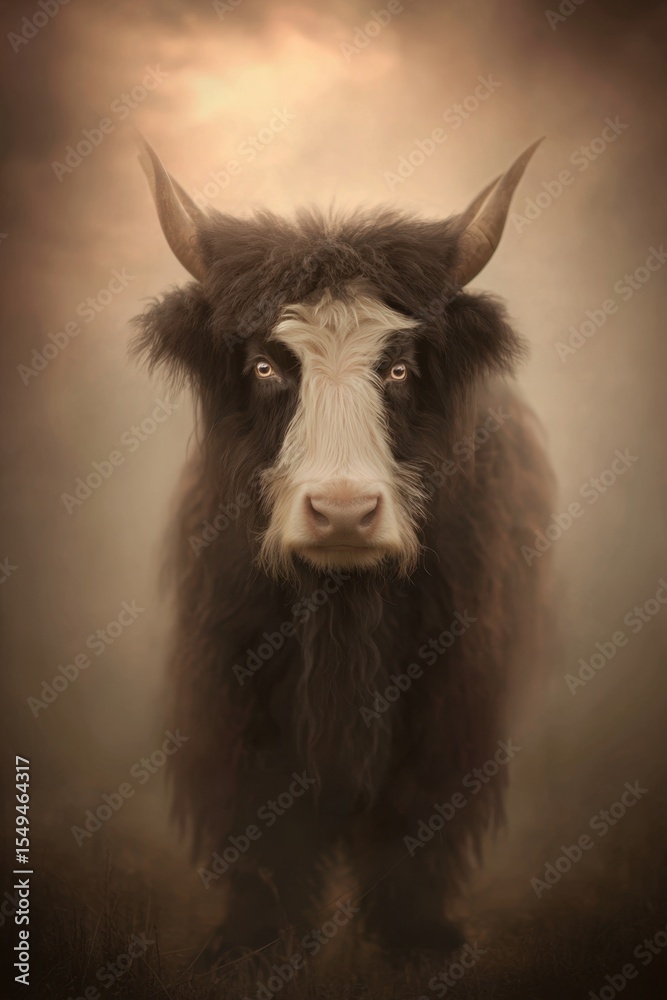 Fototapeta premium A black and white cow standing in a field