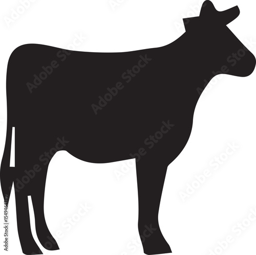 Cute Cow Cartoon Silhouette Vector - Farm Animal Icon Isolated on White for Dairy Logos, Kids Decor & Agriculture Branding