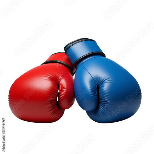 Vibrant red and blue boxing gloves poised for action, showcasing a bold and dynamic design - transparent background Generative Ai.