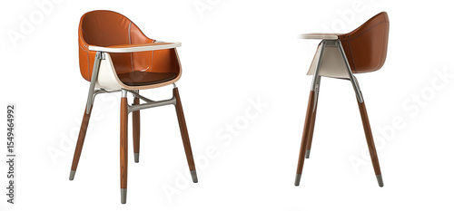 Modern high-chair in light brown leather