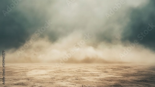 Dramatic Landscape of Dusty Horizon Under Dark Clouds Creating a Mysterious Atmosphere with Earthy Tones and Soft Textures Across Open Ground