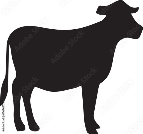 Cute Cow Cartoon Silhouette Vector - Farm Animal Icon Isolated on White for Dairy Logos, Kids Decor & Agriculture Branding