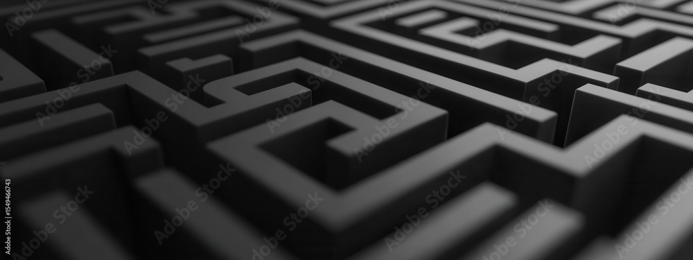 Intricate and Complex Black Maze Structure with Varying Heights and Depths for Abstract Design, Art, and Conceptual Background Use Intricate and Complex Black Maze Structure with Varying Heights and Depths for Abstract Design, Art, and Conceptual Background Use