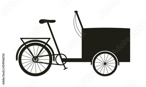 Tricycle city bicycle for family cycling black silhouette. Isolated flat icon of transport.