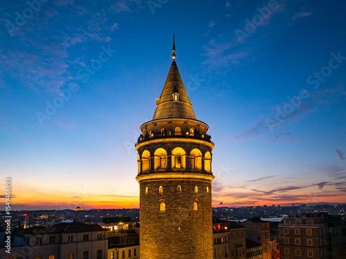 Photography Istanbul Icons Galata Tower in the Sunset Time Drone Photo, Galata Beyoglu, Ista