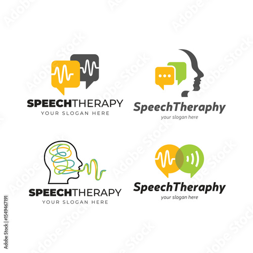 Set of Modern Speech Therapy Logos – Flat Icons for Language and Communication