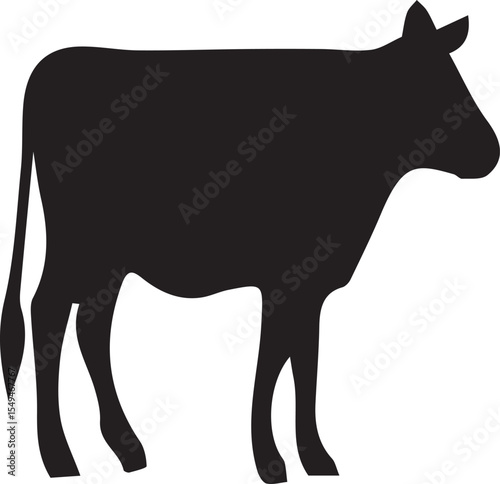 Cute Cow Cartoon Silhouette Vector - Farm Animal Icon Isolated on White for Dairy Logos, Kids Decor & Agriculture Branding