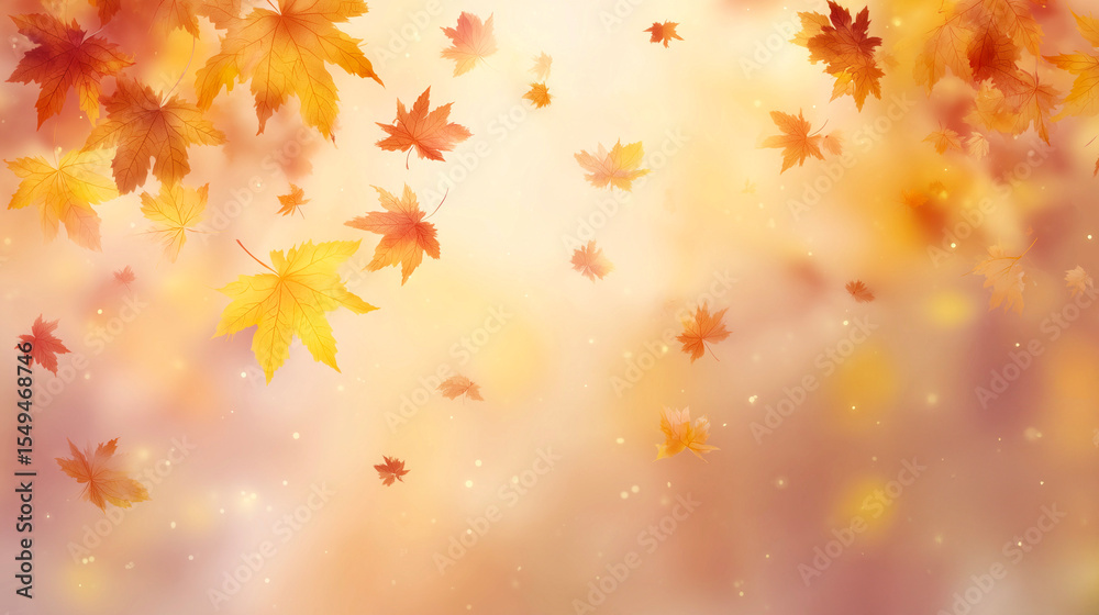 柔らかい光に包まれた紅葉が舞う幻想的な秋の背景(自然・秋・和・日本) 柔らかい光に包まれた紅葉が舞う幻想的な秋の背景(自然・秋・和・日本)