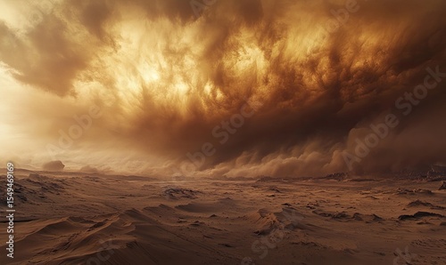 Fierce sandstorm over a desolate landscape