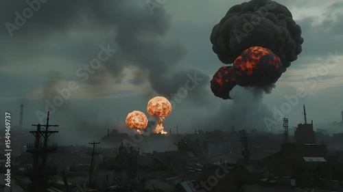 City under missile attack with massive explosion