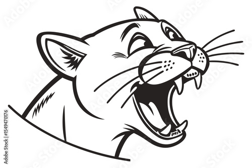 Roaring cougar illustration shows expressive emotion with its big open mouth and exposed teeth