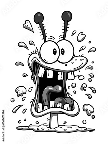 Funny Cartoon Character with Big Mouth and Exaggerated Features