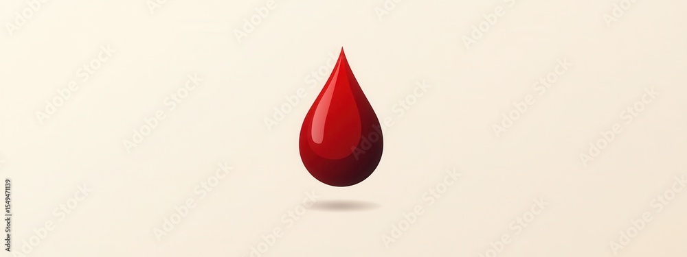 Obraz premium Red droplet with glossy finish on a soft background, symbolizing fluidity, vitality, and health, perfect for medical or wellness-themed projects
