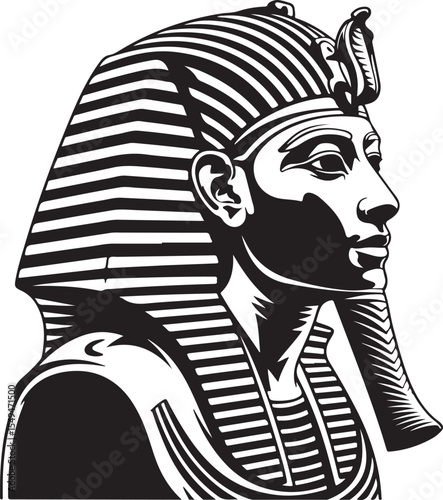 Black and white illustration of an egyptian pharaoh