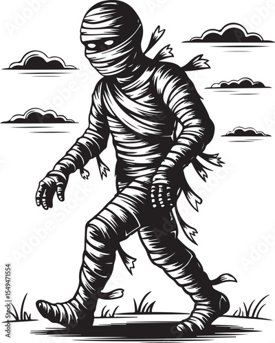 Walking mummy halloween character illustration