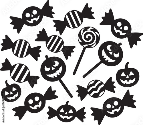 Halloween candy and lollipop pattern black and white