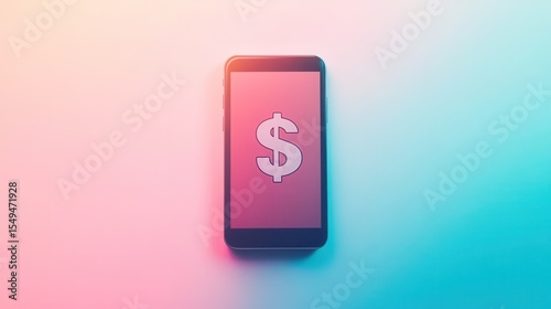 Modern smartphone displaying a dollar symbol on a vibrant gradient background illustrating digital finance and money management concepts for financial apps