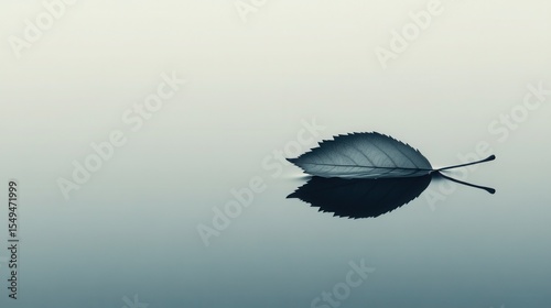 Serenity of Nature with a Single Leaf Reflecting on Smooth Water Surface Creating a Tranquil and Calming Atmosphere for Relaxation