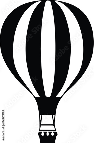 Striped hot air balloon isolated on transparent background in silhouette