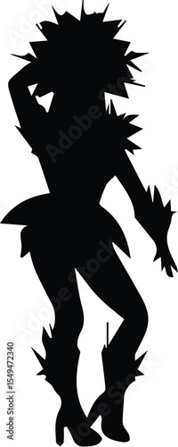 Silhouette of a showgirl dancer in feathered costume isolated on transparent