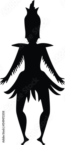 Silhouette of a showgirl dancer with feathers isolated on transparent background
