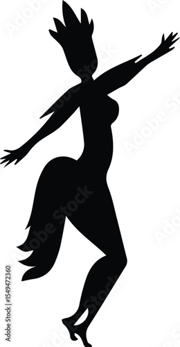 Silhouette of a showgirl dancer with feathers isolated on transparent background