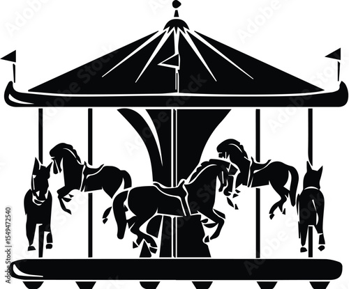 Black carousel with horses isolated on transparent background