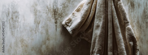Soft and Cozy Towels Hanging on a Grungy Wall in a Serene Bathroom Setting for Relaxation and Comfort