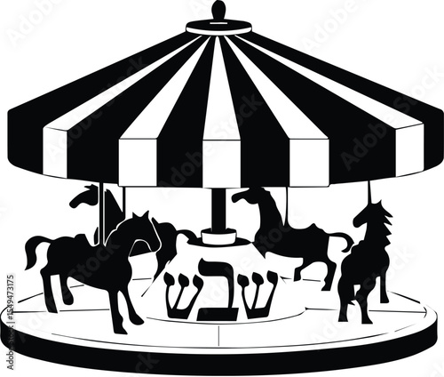 Vintage carousel with horses isolated on transparent background
