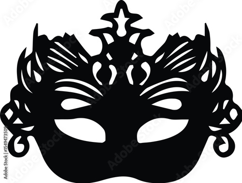 Silhouette of an ornate mask isolated on transparent background