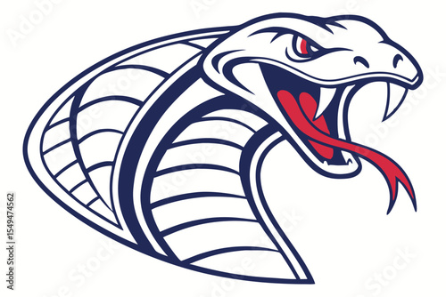 White cobra head displays fangs with a menacing glare and poised to strike