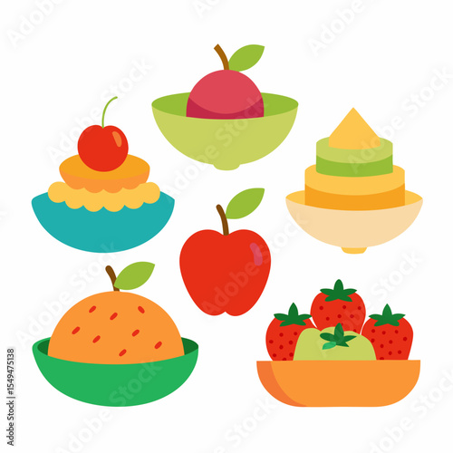 Fruit Dessert Collection: A vibrant assortment of delectable fruit desserts, each artfully arranged and inviting the senses. A visual feast for the eye and the palate.