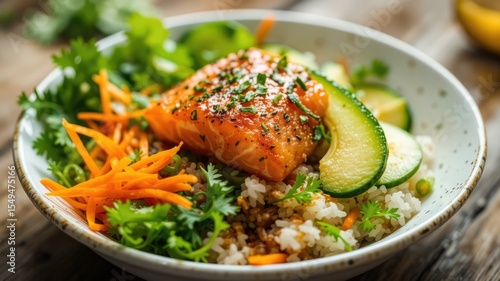 Healthy Salmon Poke Bowl with Pickled Veggies